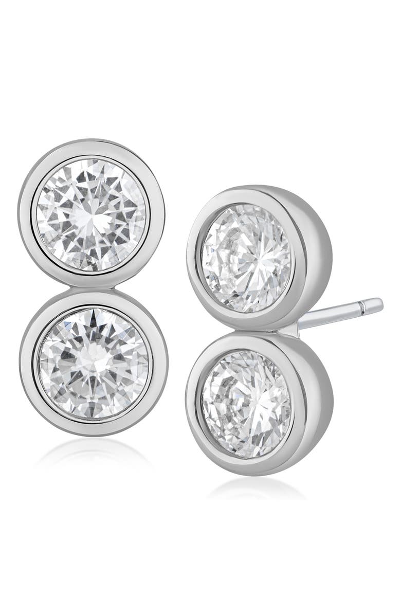 CZ by Kenneth Jay Lane Double Cubic Zirconia Bezel Stud Earrings, Main, color, 