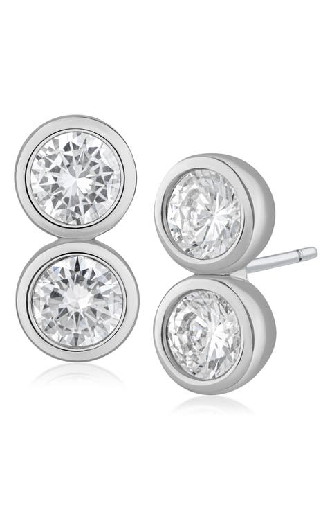 Double Cubic Zirconia Bezel Stud Earrings