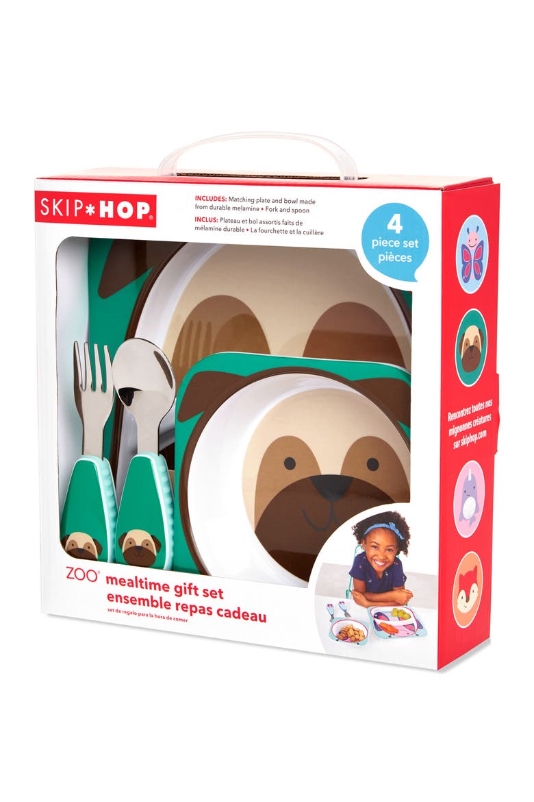Zoo Pug Mealtime Plate, Bow & Utensil Set, Alternate, color, MULTICOLOR