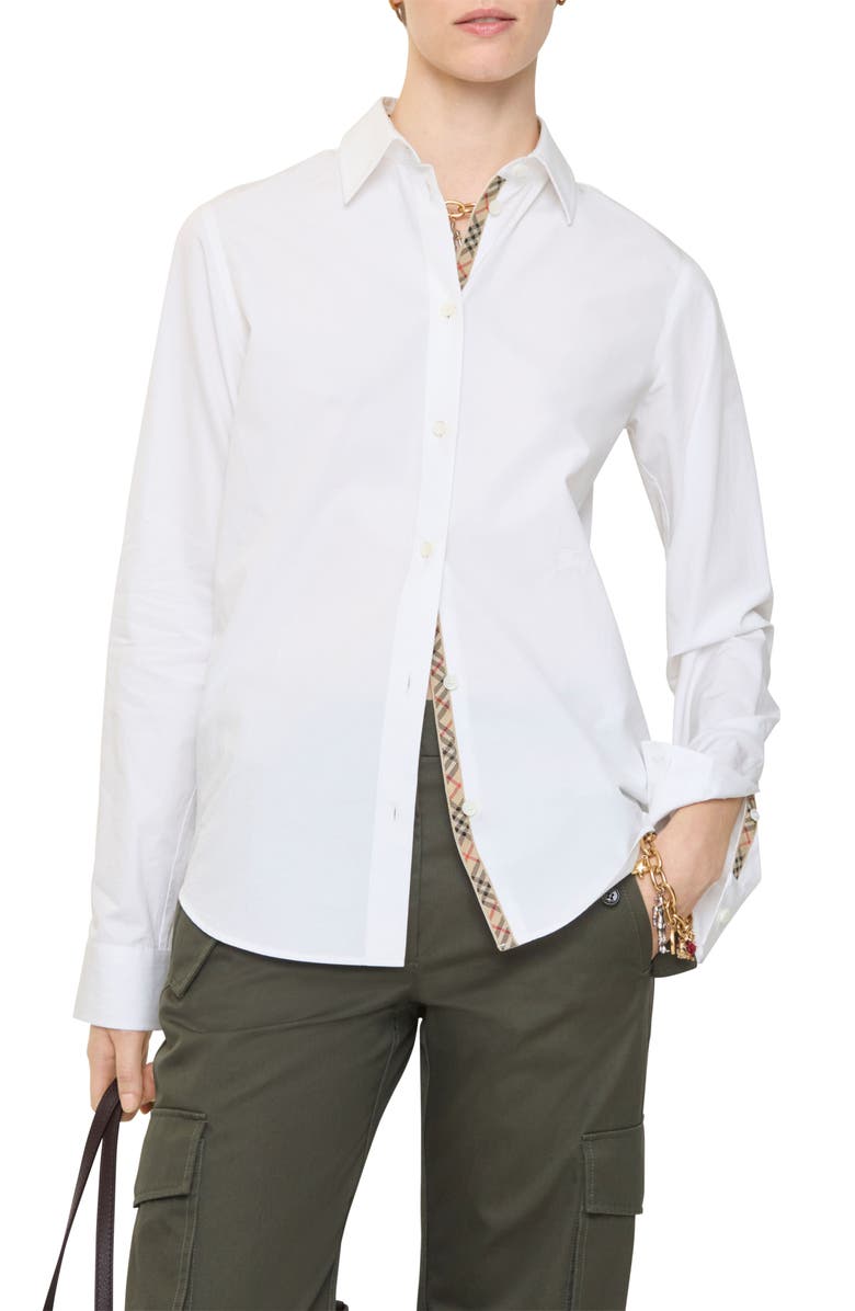 Burberry Ellora Cotton Poplin Button-Up Shirt, Alternate, color, White