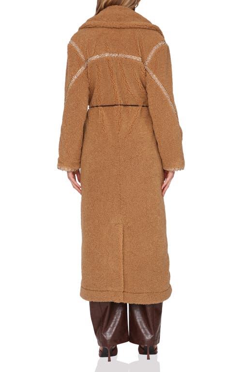Avec Les Filles Faux Shearling Long Coat In Brown