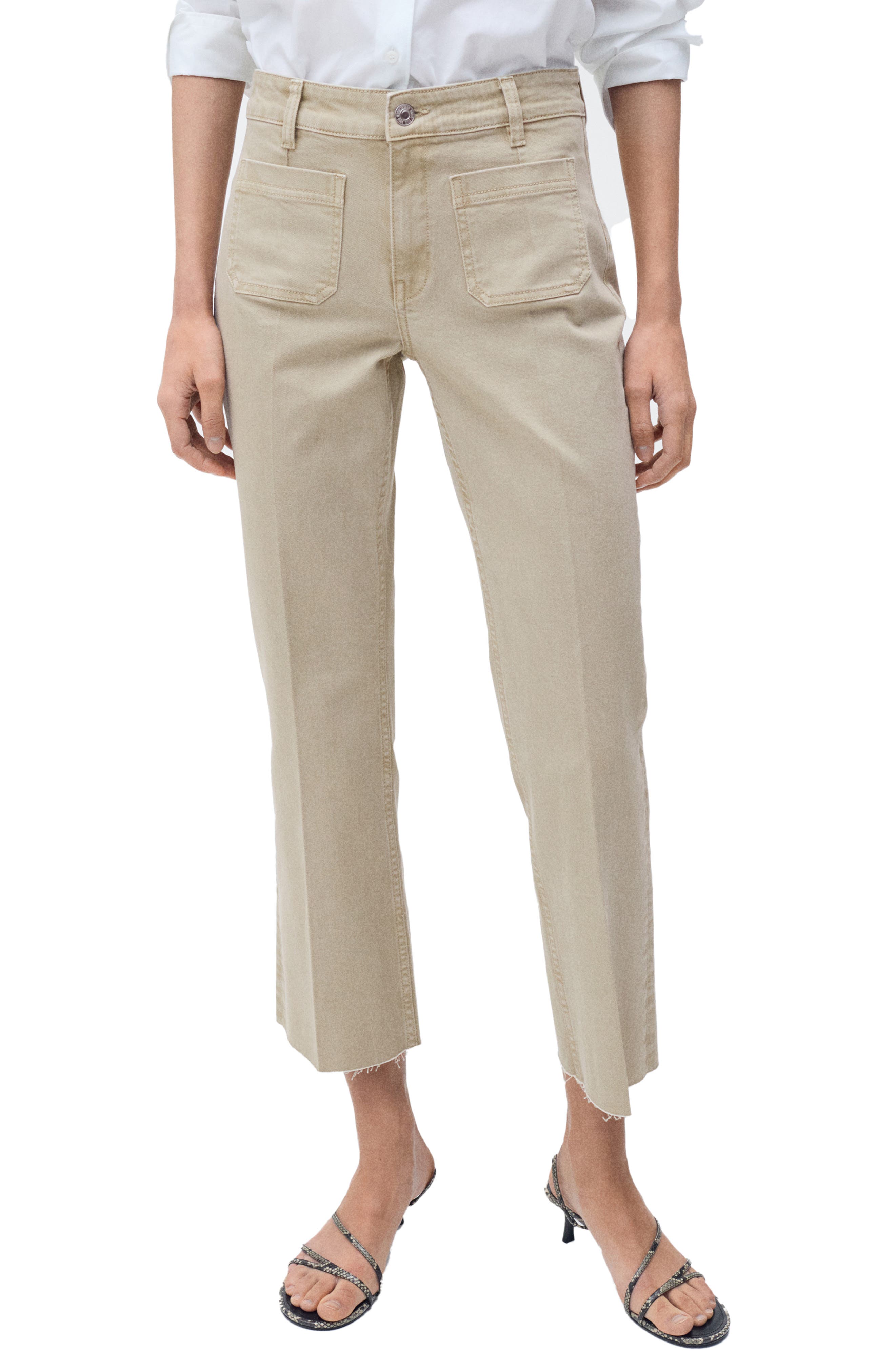 MANGO Alex Raw Hem Patch Pocket Crop Flare Jeans