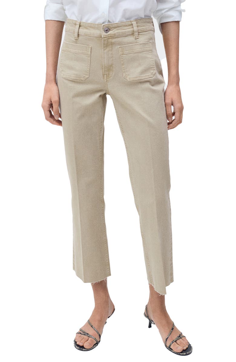 MANGO Alex Raw Hem Patch Pocket Crop Flare Jeans, Main, color, Pastel Green