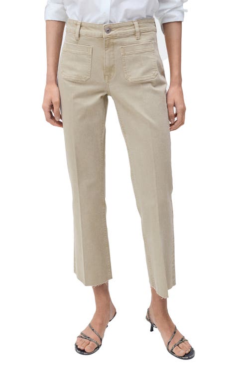 Alex Raw Hem Patch Pocket Crop Flare Jeans (Regular & Plus)