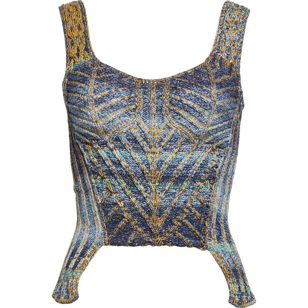 Paolina Russo Warrior Corset Mixed Stitch Sweater Tank In Indigo