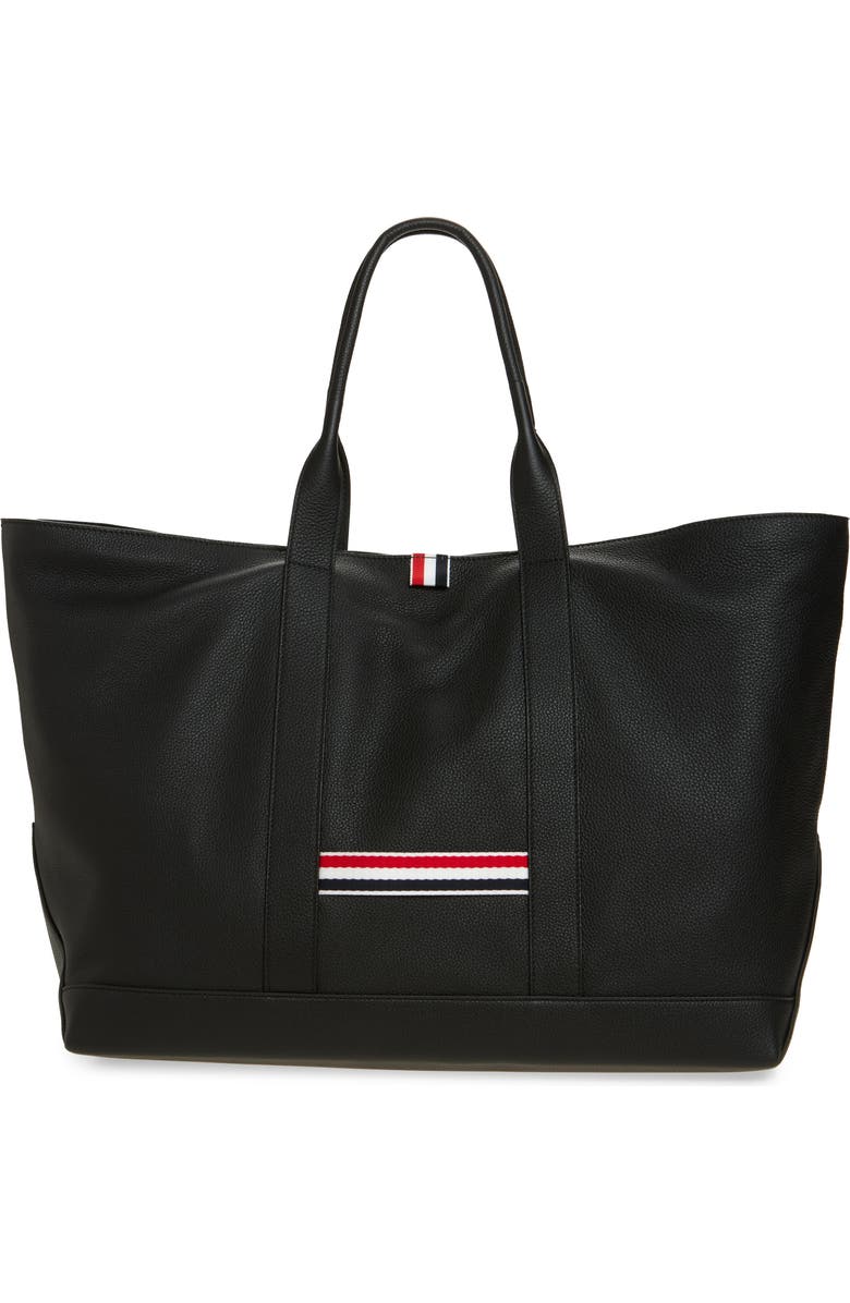 Thom Browne Medium Tool Leather Tote, Main, color, Black
