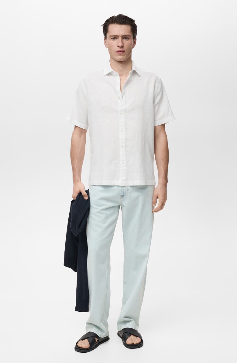 MANGO Regular Fit Linen Blend Button-Up Shirt, Alternate, color,