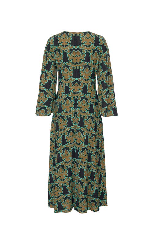 La Doublej Swing Printed Silk Twill Midi Dress In Black