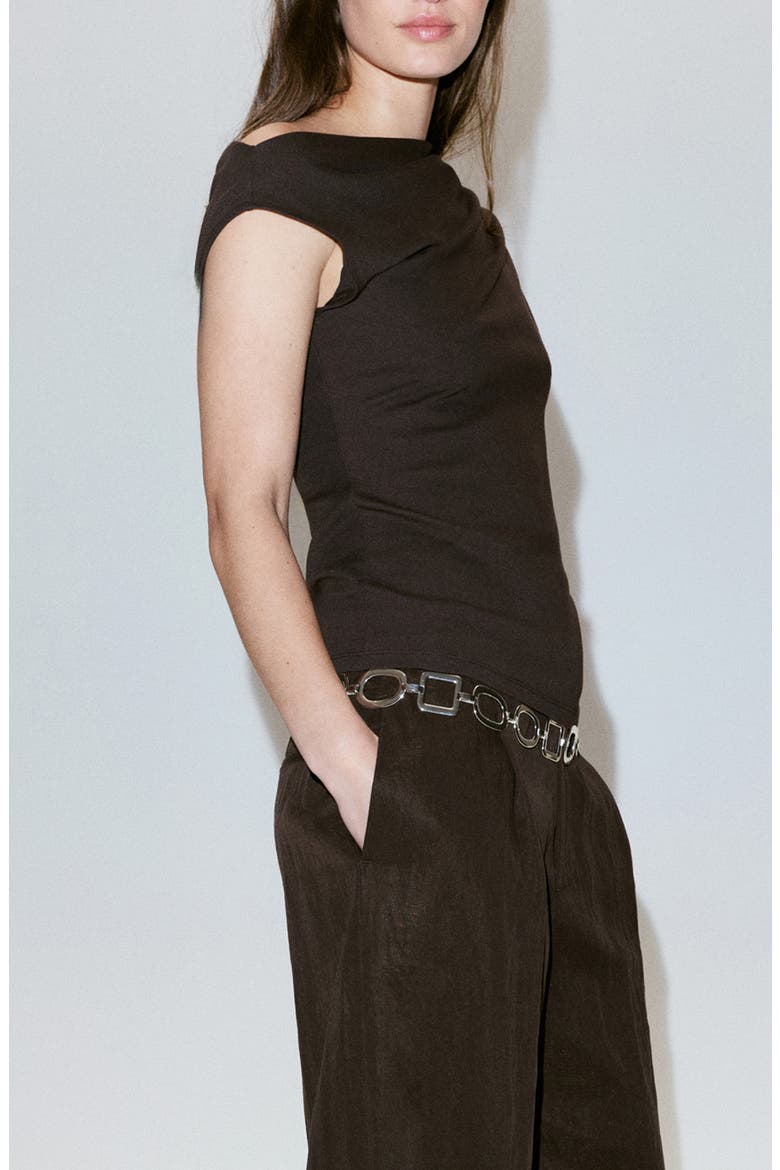 Ruched One-Shoulder Top, Alternate, color, CHOCOLATE