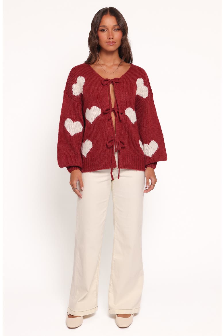Nadine Hearts Tie Front Cardigan, Alternate, color, WINE