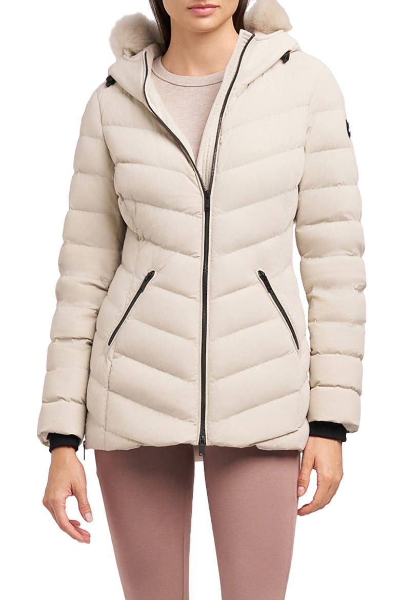 Roselawn 5 Water Repellent 800 Fill Power Down Puffer Jacket with Genuine Shearling Trim, Main, color, ALABASTER W/ ALABASTER SH