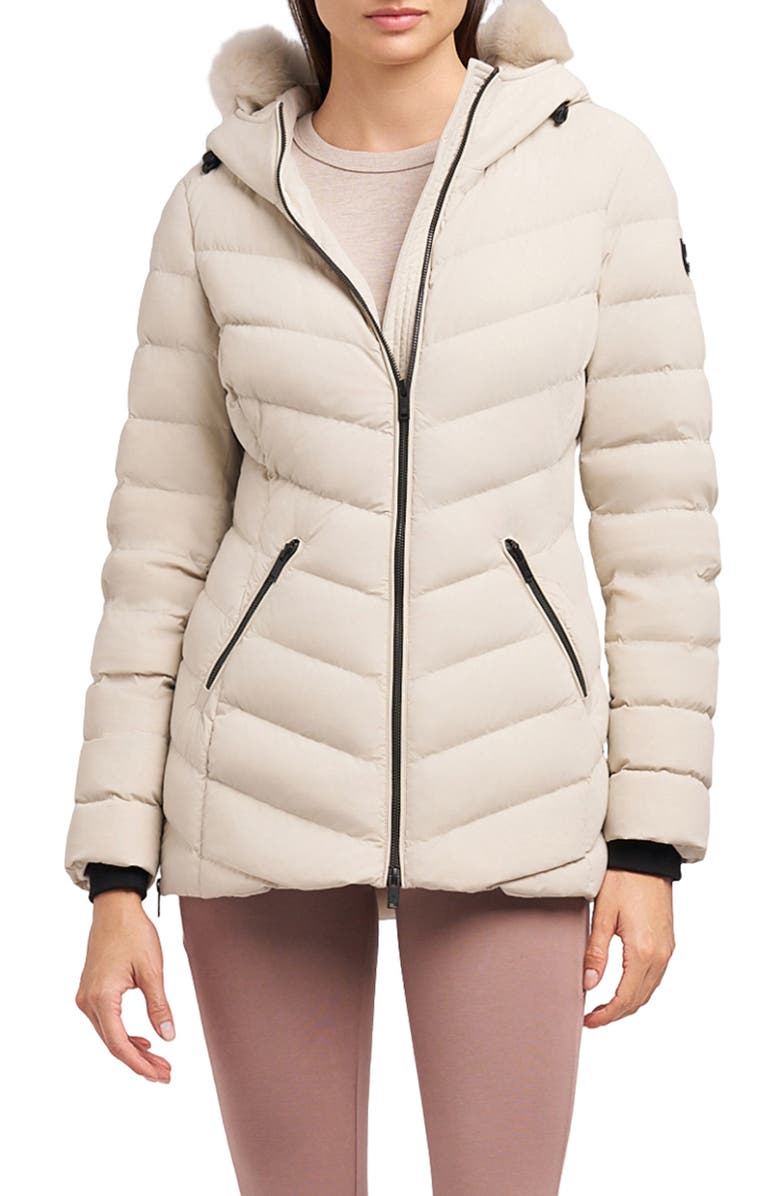 Moose Knuckles Roselawn 5 Water Repellent 800 Fill Power Down Puffer Jacket with Genuine Shearling Trim, Main, color, Alabaster W/ Alabaster Sh