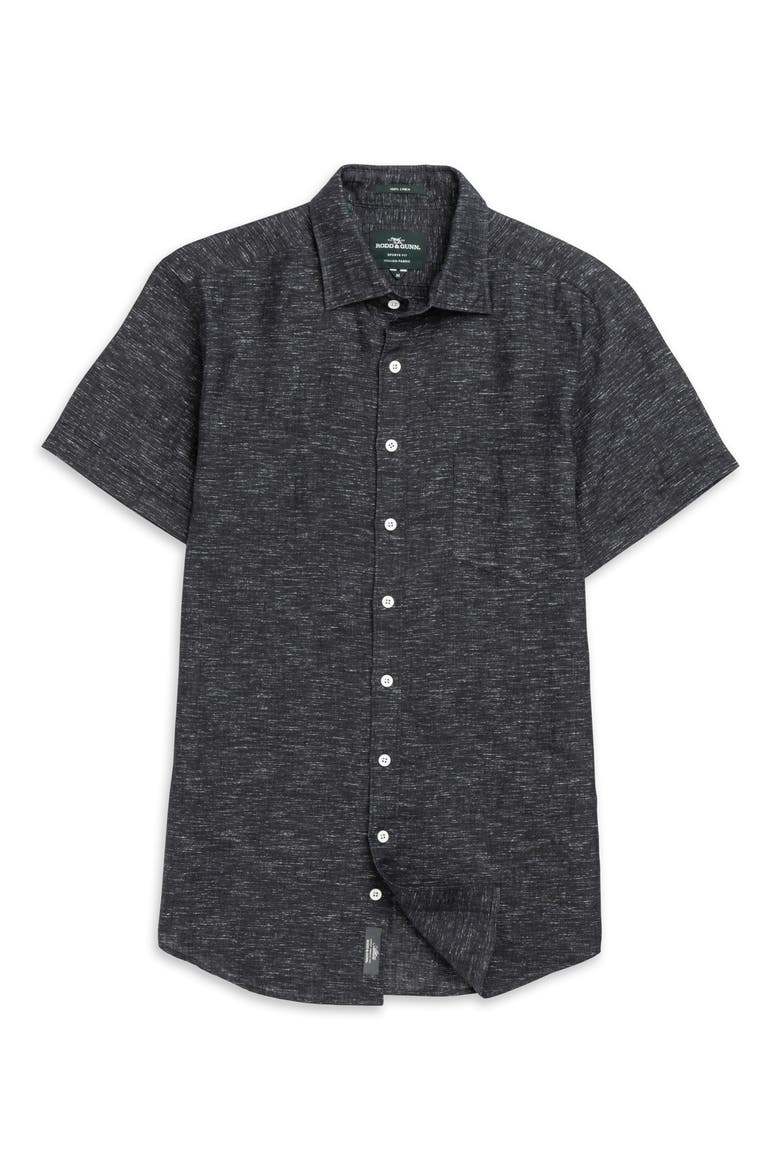 Palm Beach Sports Fit Short Sleeve Linen Button-Up Shirt, Alternate, color, BLACK PEARL