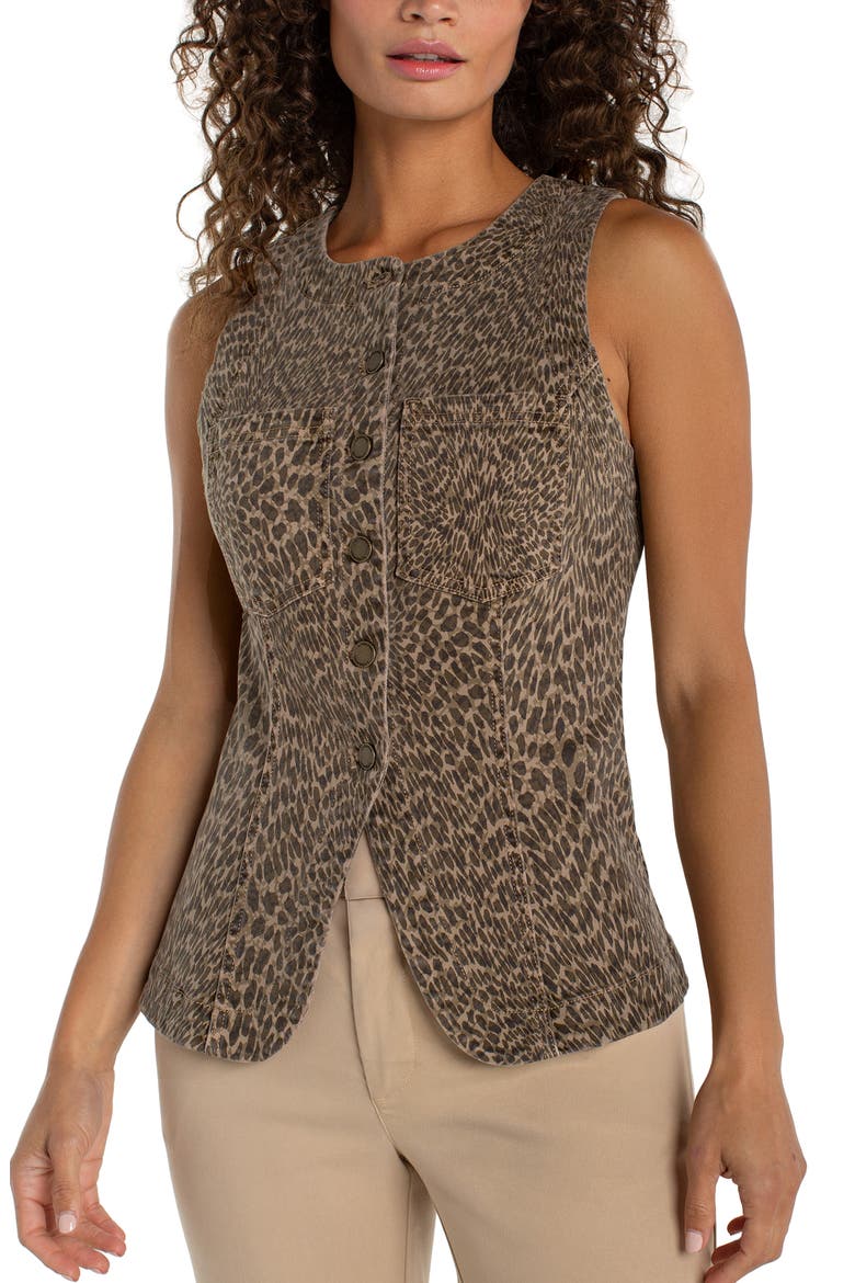 Print Button Front Vest, Main, color, KHAKI ABSTRACT ANIMAL PRINT