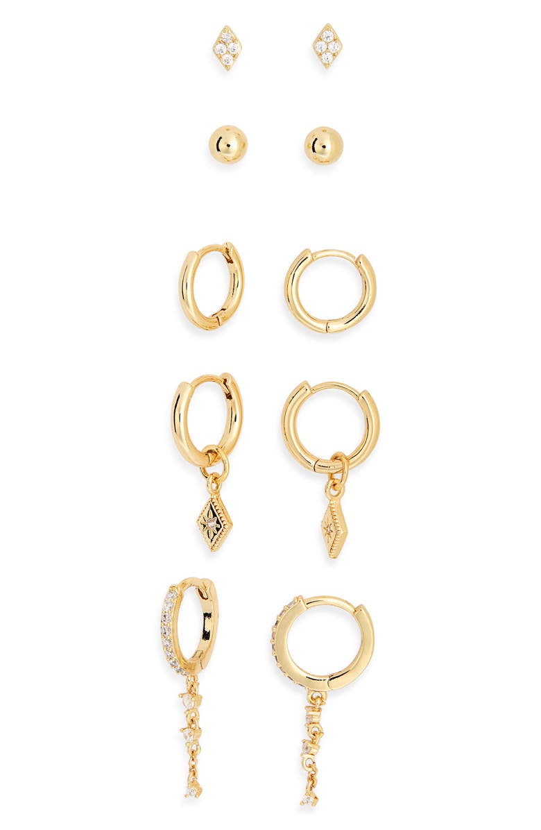 Leith Set of 5 Stud & Hoop Earrings, Alternate, color, Clear- Gold