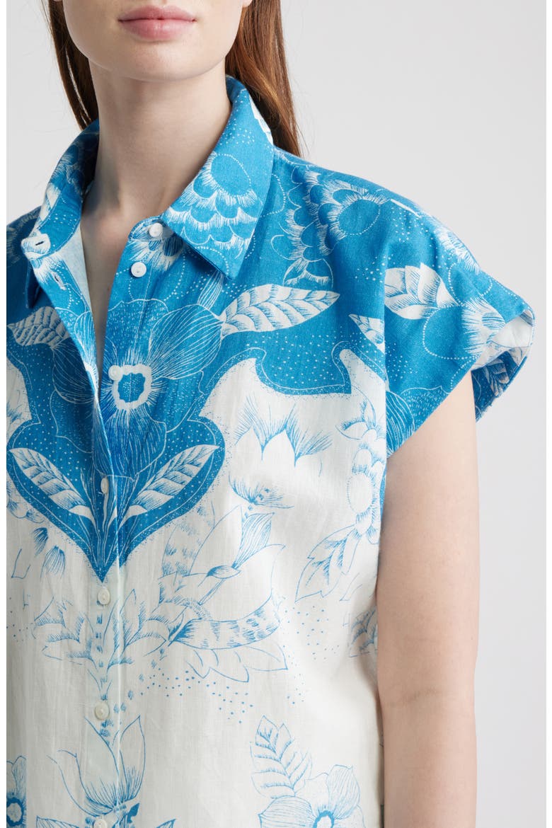 Simone Cotton & Linen Button-Up Shirt, Alternate, color, CELESTIA PRINT