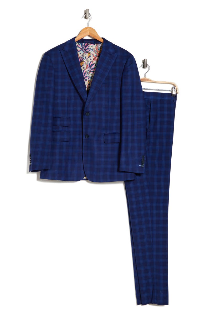 English Laundry Trim Fit Plaid Suit, Alternate, color, Blue