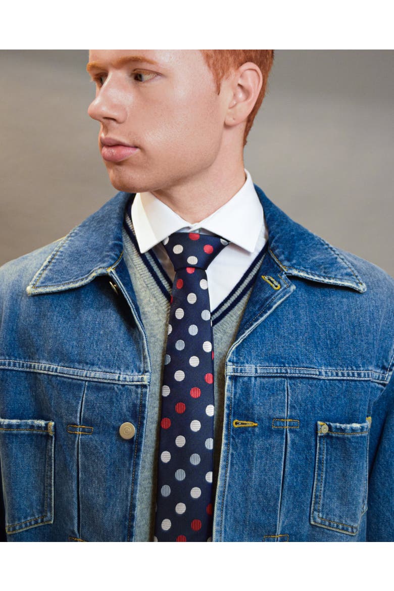 Polka Dot Silk Jacquard Tie, Alternate, color, Tri Color - Navy