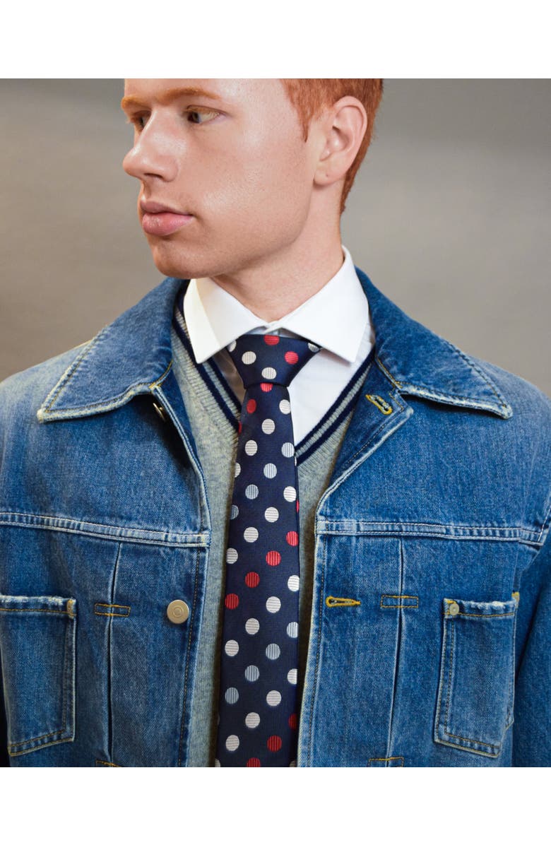 Knottery & Co Polka Dot Silk Jacquard Tie, Alternate, color, Tri Color - Navy
