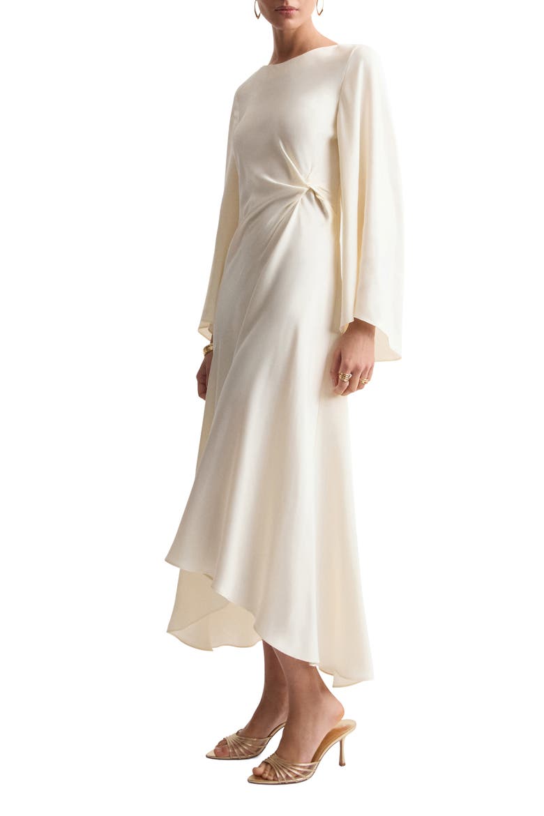 Twist Flutter Sleeve Satin Dress, Main, color, ECRU