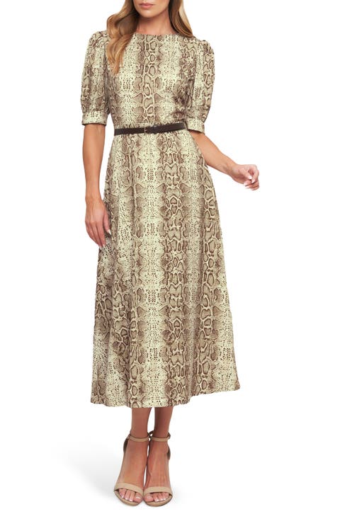 Animal Print Puff Sleeve Midi Dress