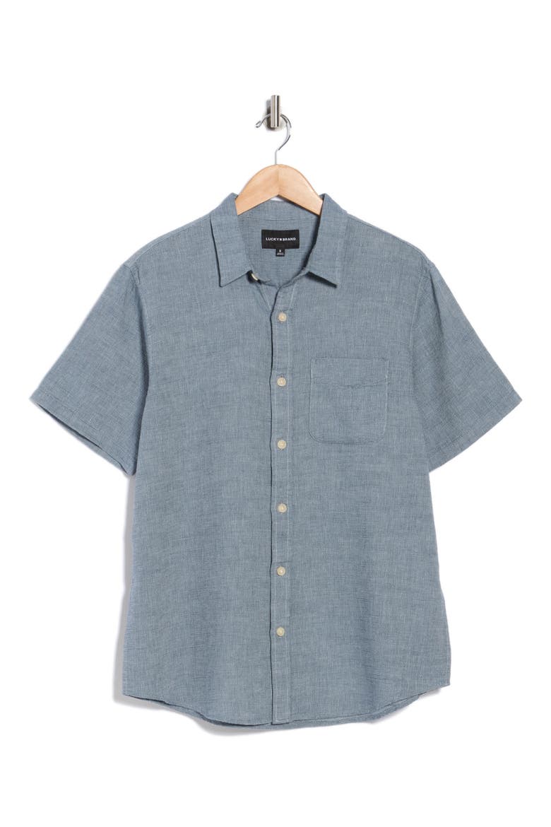 San Gabriel Short Sleeve Cotton Button-Up Shirt, Alternate, color, CHINA BLUE