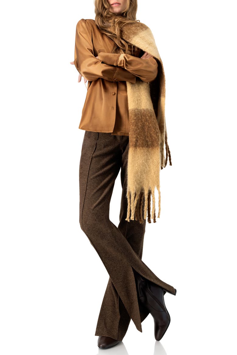 Solid Long Sleeve Satin Shirt, Alternate, color, Brown