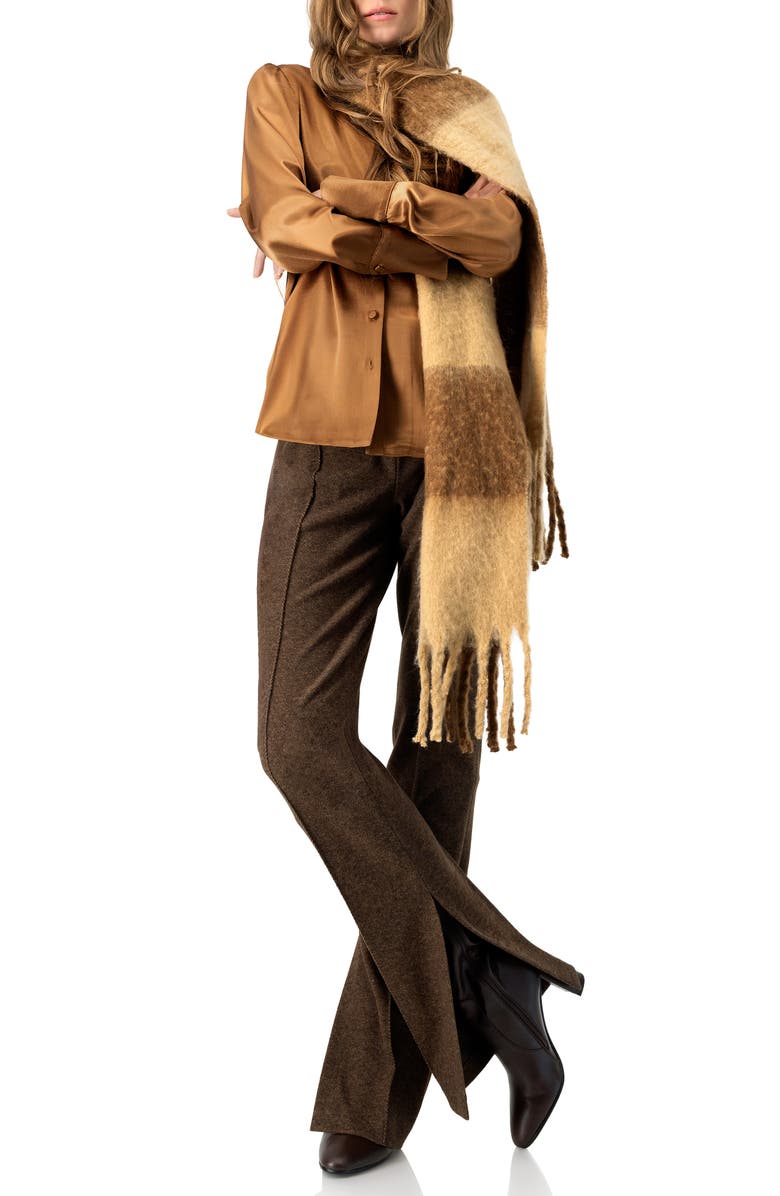 IVONNE Solid Long Sleeve Satin Shirt, Alternate, color, Brown