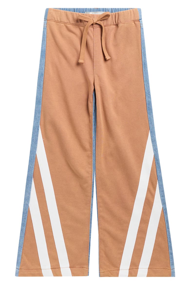 Kids' Mixed Media Track Stripe Wide Leg Jeans, Main, color, MOCHA MOUSSE