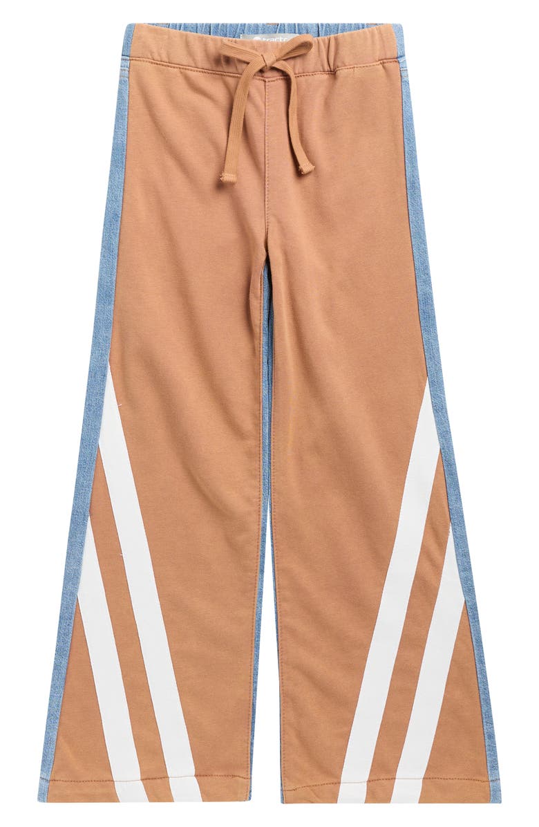 Tractr Kids' Mixed Media Track Stripe Wide Leg Jeans, Main, color, Mocha Mousse