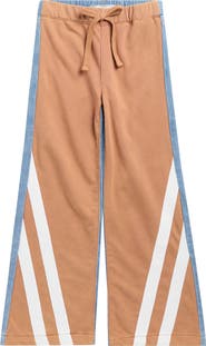 Tractr Kids' Mixed Media Track Stripe Wide Leg Jeans