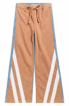 Kids' Mixed Media Track Stripe Wide Leg Jeans
