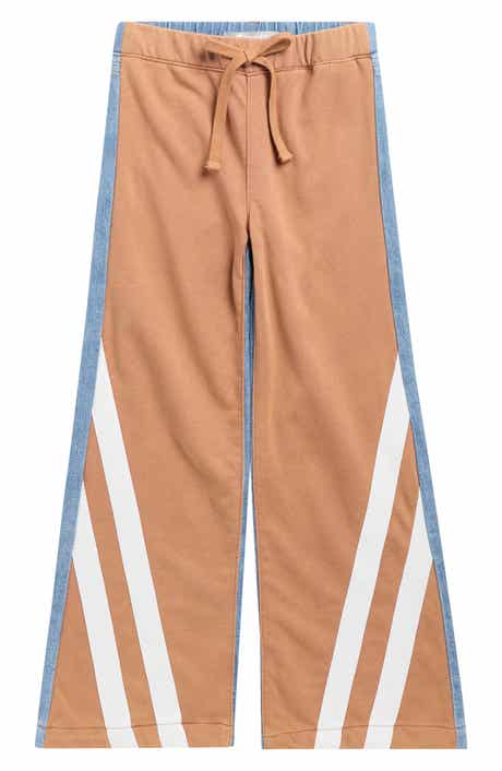 Kids' Mixed Media Track Stripe Wide Leg Jeans