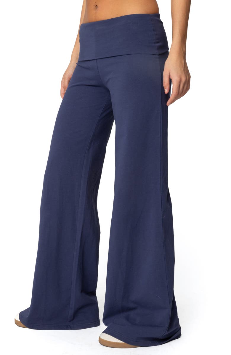 EDIKTED Wide Leg Foldover Pants, Alternate, color, Navy
