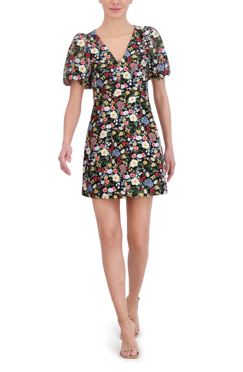 Eliza J Floral Puff Sleeve Minidress, Alternate, color, 