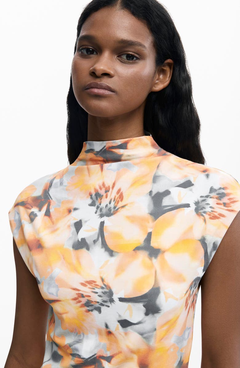 Desigual Floral Print Cap Sleeve Dress, Alternate, color, Light Orange