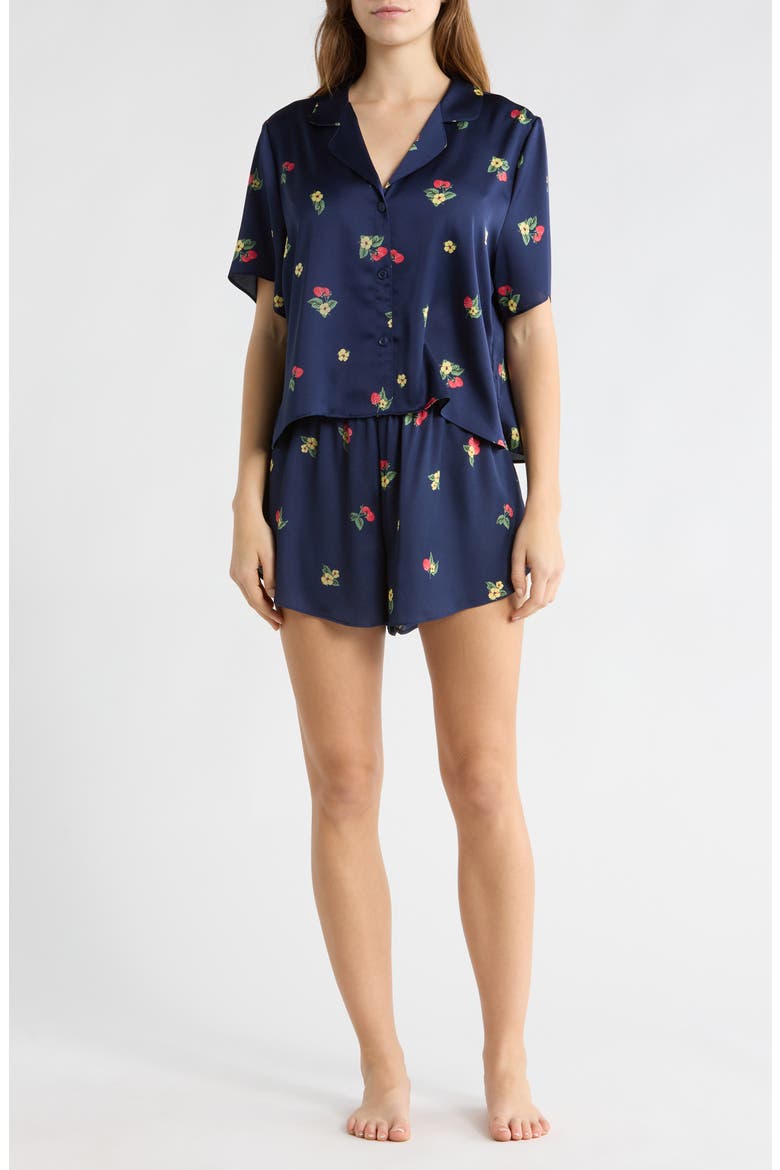 Satin Shortie Pajamas, Main, color, NAVY- YELLOW LOVELY RASPBERRY