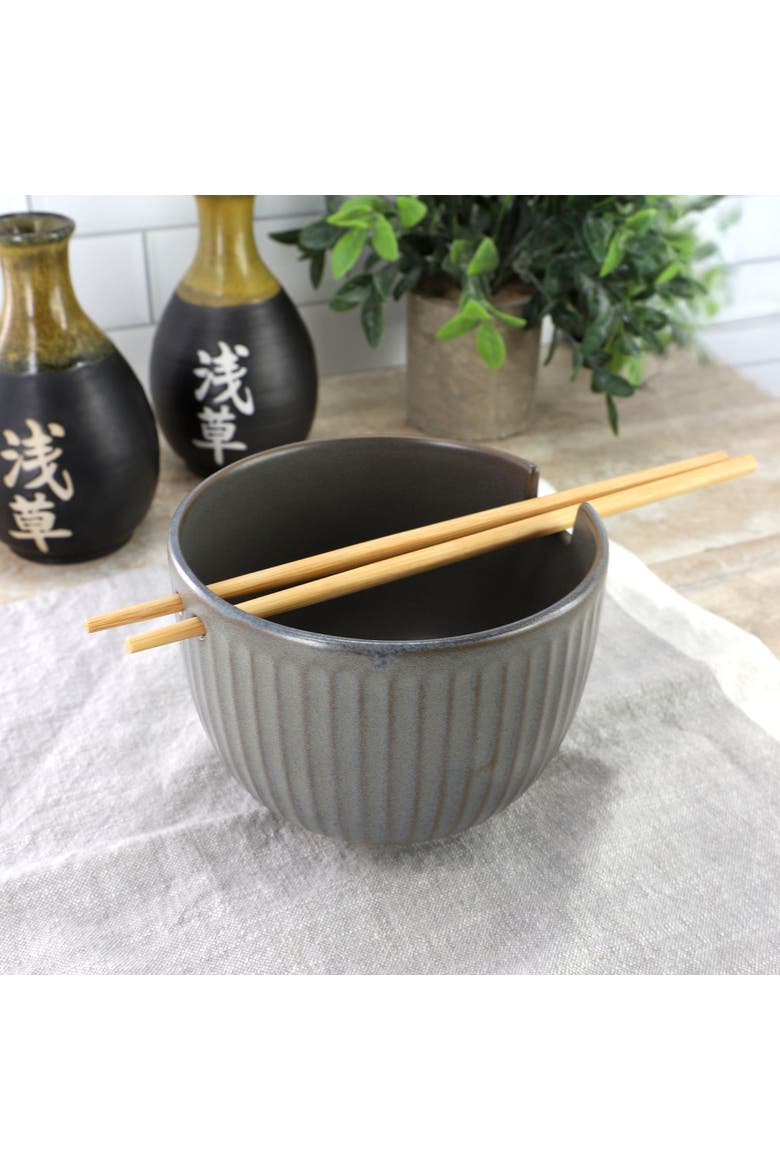 Stoneware Noodle Bowl with Chopsticks, Alternate, color, Grey