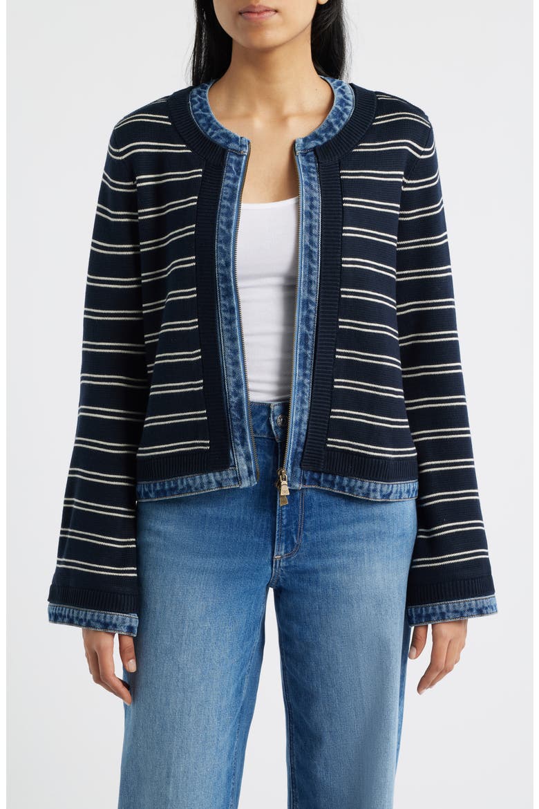 Mixed Media Jacket, Main, color, NAVY/ ECRU