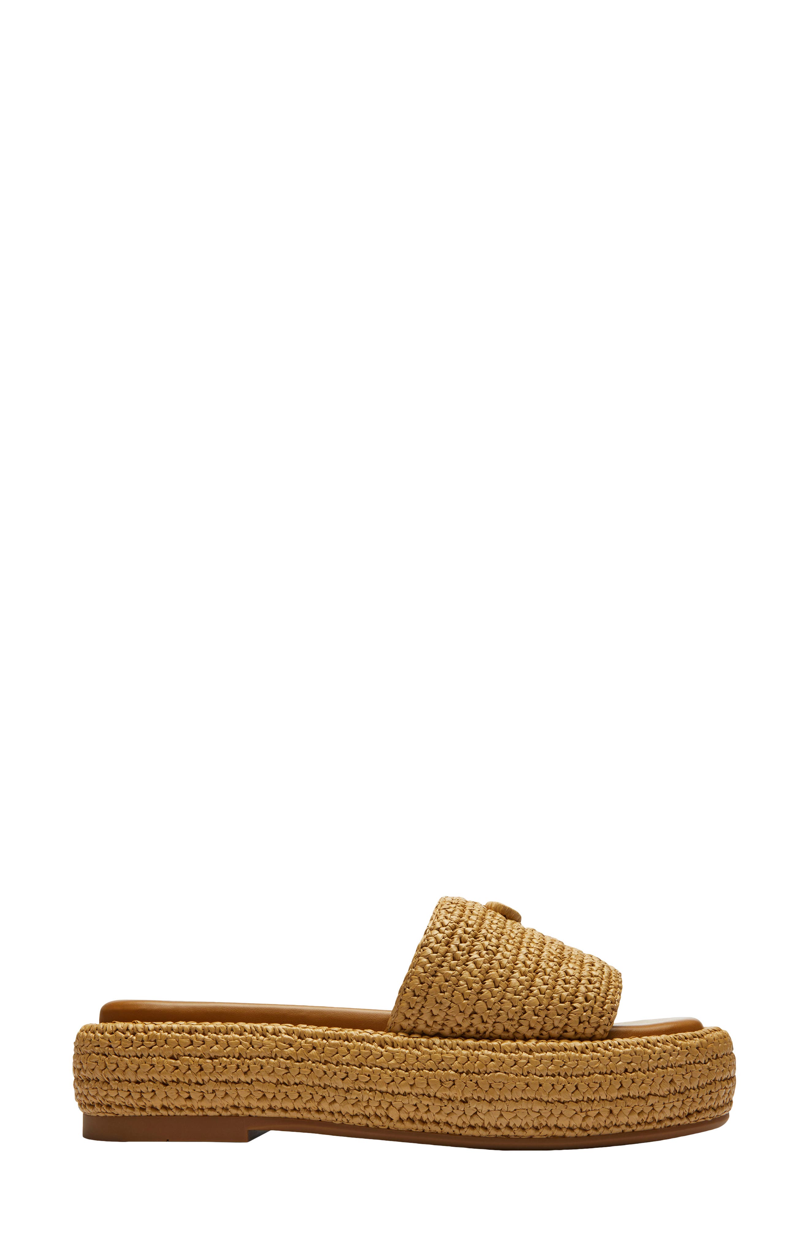 COACH Sculpted C Raffia Flatform Slide Sandal, Alternate, color, Natural