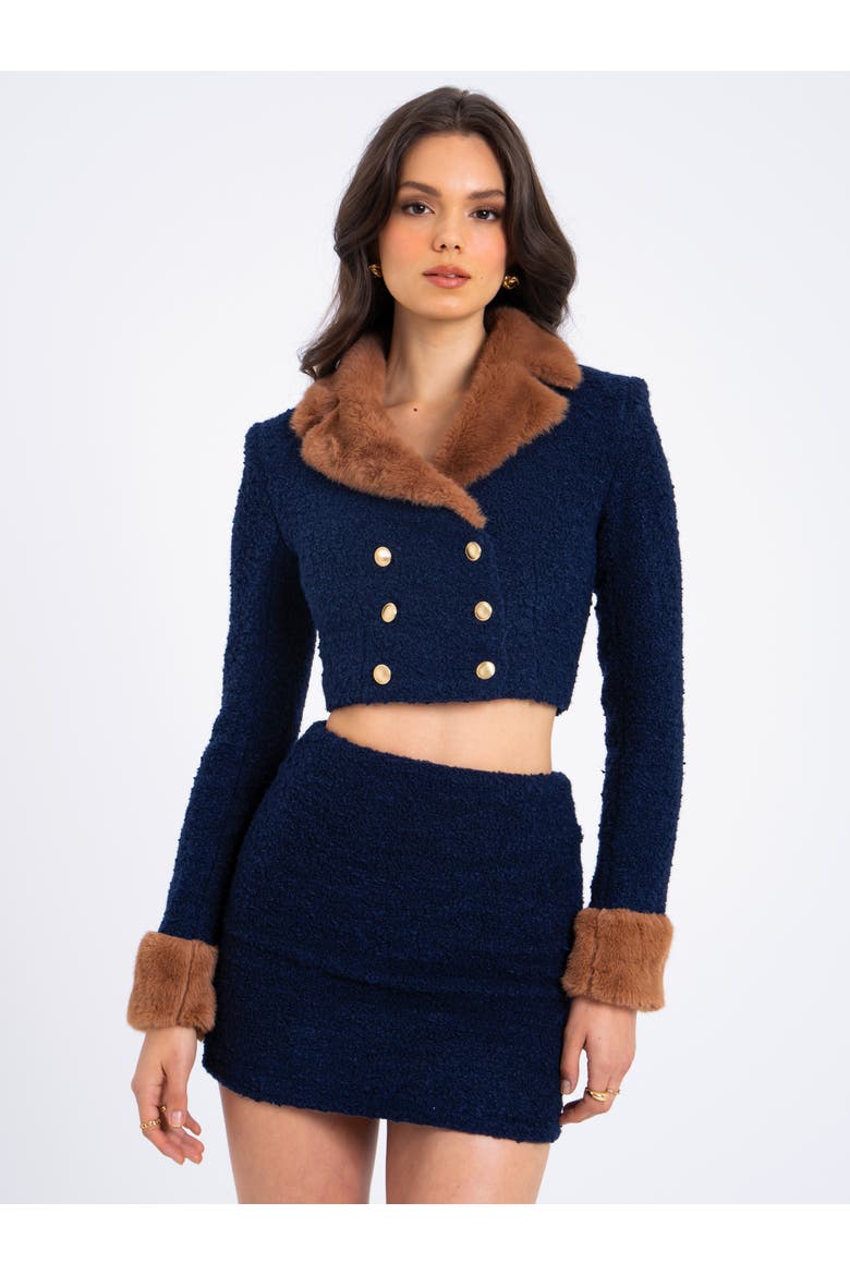 Wylda Boucle Wool Bodycon Mini Skirt, Alternate, color, Navy Blue