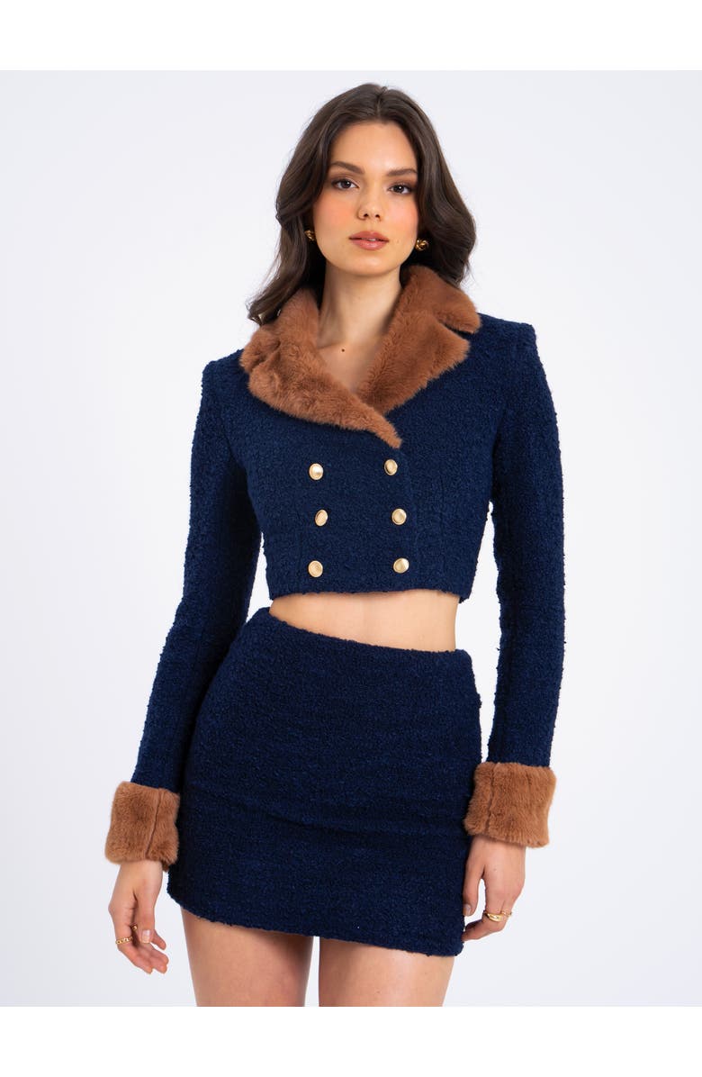 Miss Circle Wylda Boucle Wool Bodycon Mini Skirt, Alternate, color, Navy Blue