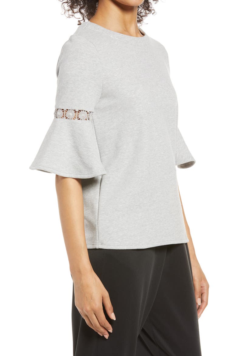 Lace Accent Bell Sleeve Cotton Blend Knit Top, Alternate, color, HEATHER GREY