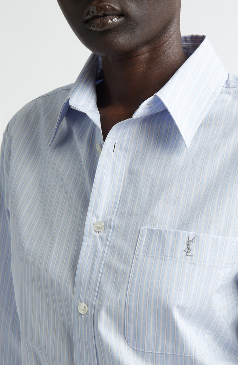 Saint Laurent Classic Stripe Button-Up Shirt, Alternate, color, Bleu/ Gris