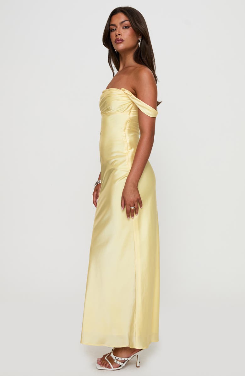 Princess Polly Azura Off the Shoulder Satin Gown, Alternate, color, Yellow