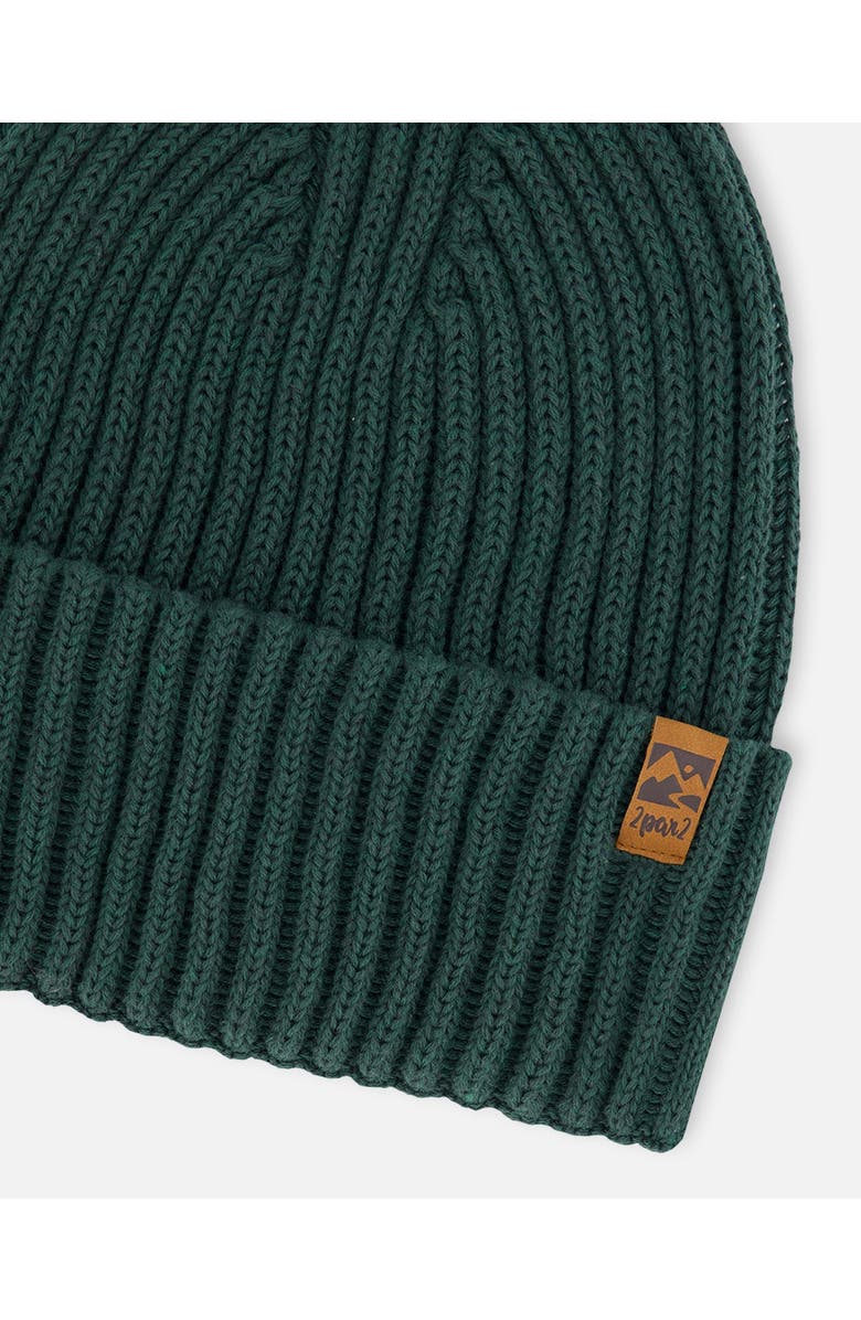 Deux par Deux Boy's Cuffed Knit Hat Forest Green, Alternate, color, 