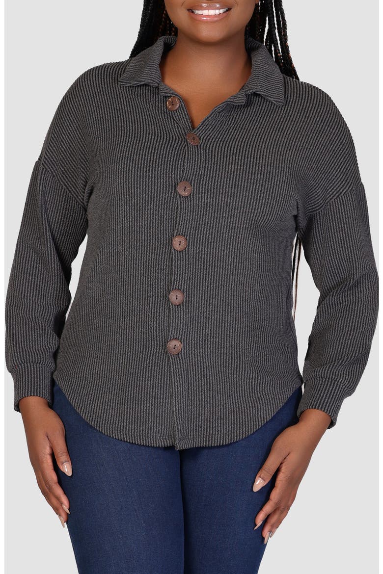 Textured Stripe Knit Button-Up Shirt, Main, color, BLACK