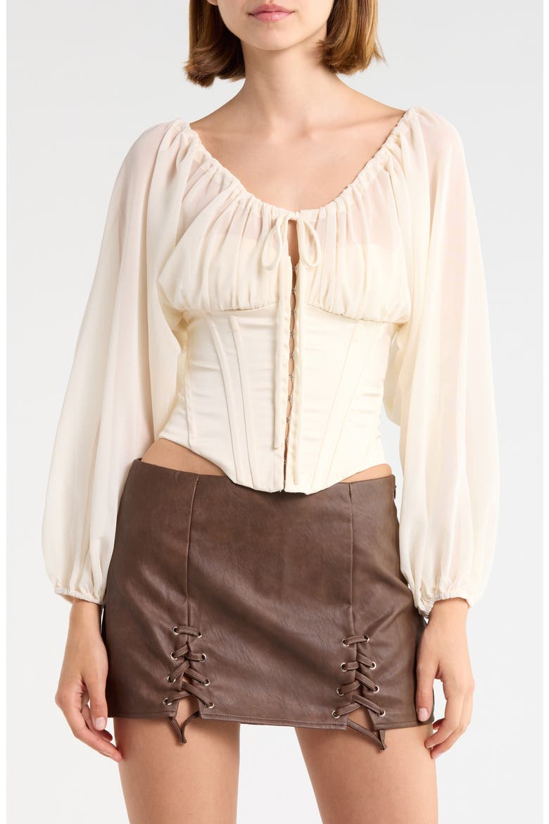 Blouson Sleeve Corset Top, Main, color, WHITE