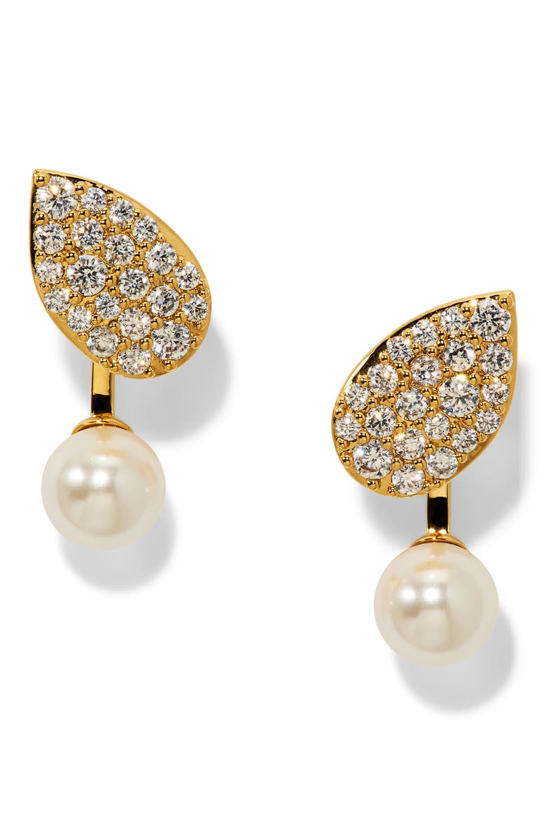 Rocco Petal Imitation Pearl Front/Back Earrings, Main, color, GOLD
