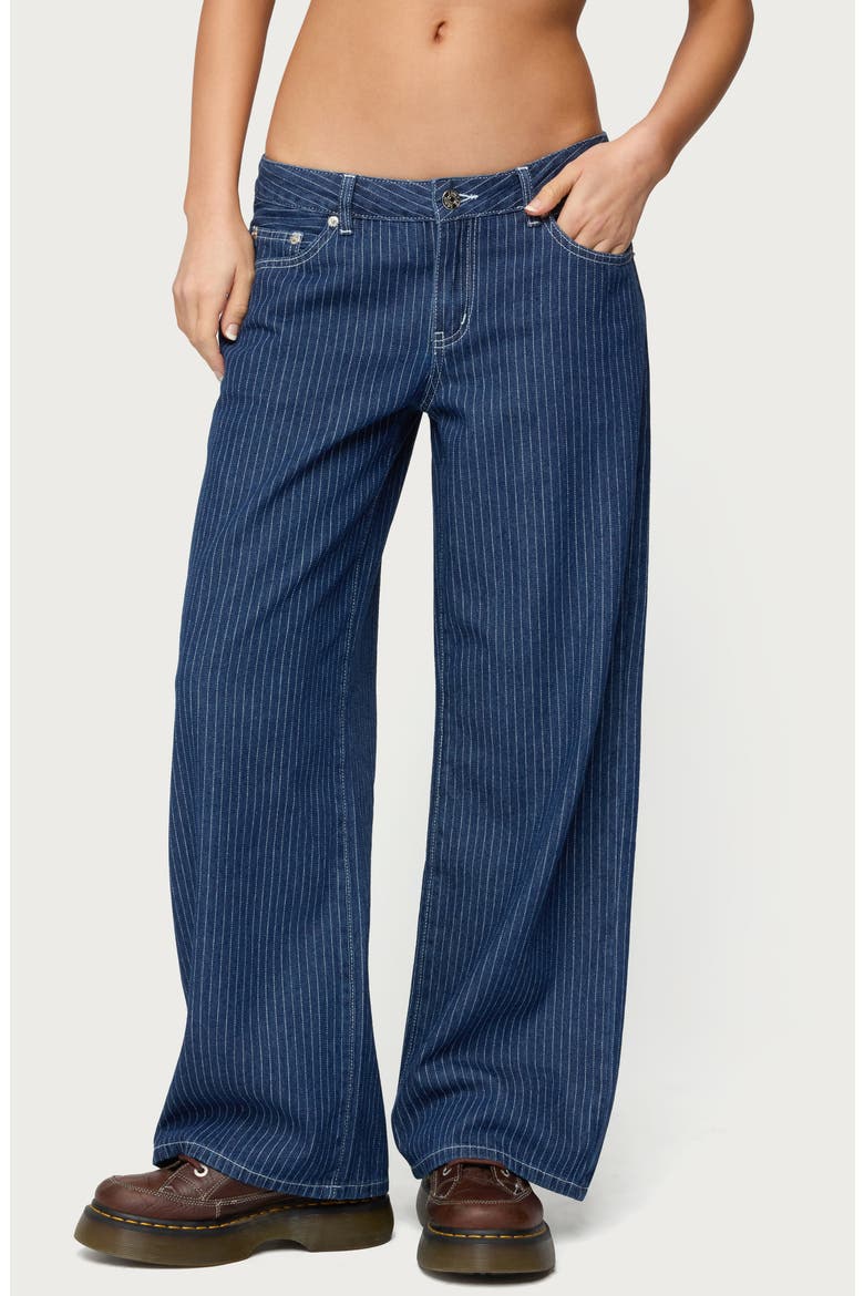 Pinstripe Low Rise Wide Leg Jeans, Main, color, NAVY